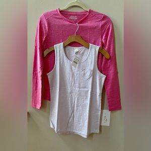 J.CREW BUNDLE Crewcuts Pink Long Sleeve Tee & Heart Pocket Lavender Tank Top